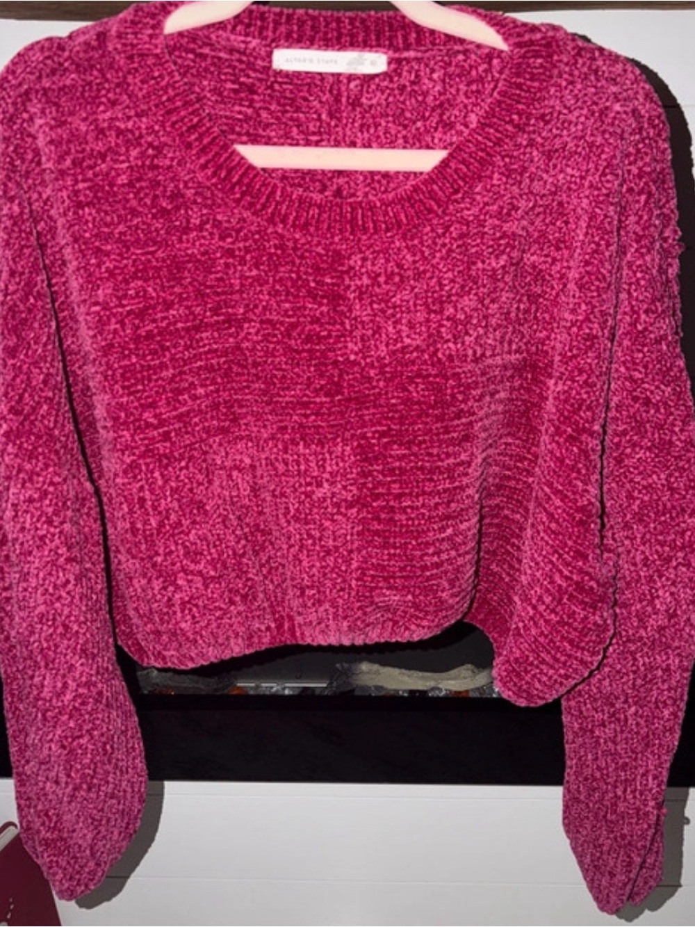 Altar'd State Plush Chenille Crewneck Sweater - Raspberry